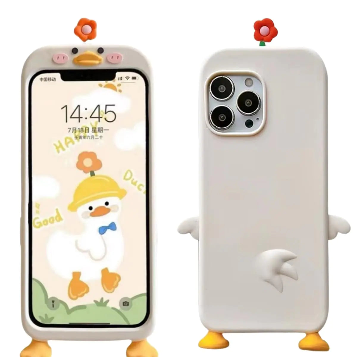 Veelgeluk Funny 3D Duck Phone Case for iPhone 15 – Cute, Weird & Girly Silicone Case for Teens and Girls